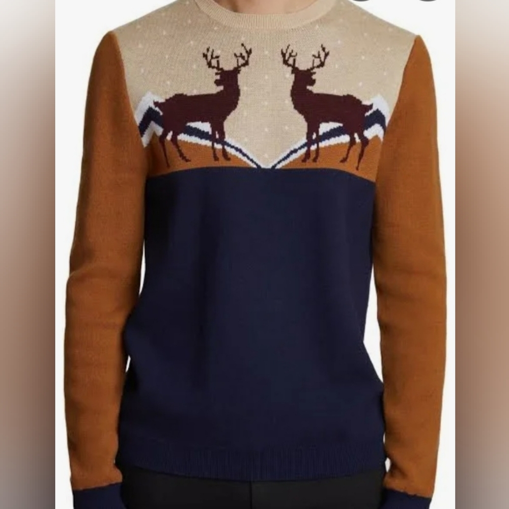 Paisley & Grey Small/ Med Slim Fit Men's Brnat & Navy Sweater. Gorgeous Knit!!